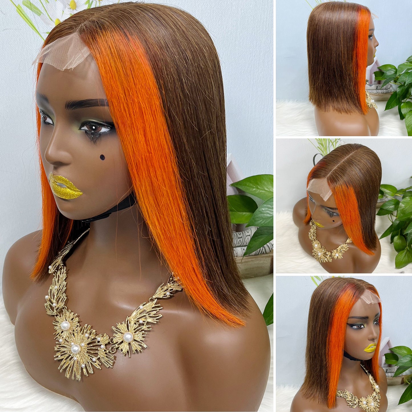 Super Double Drawn 2*6 Lace Bob Wig Human Hair Lace Wig Color 613# Straight