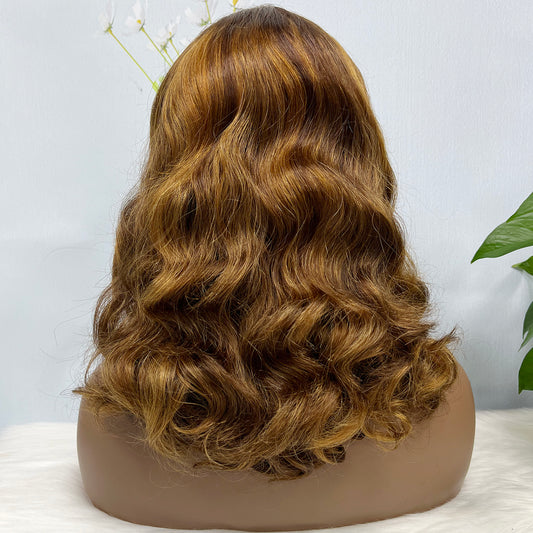 Double Drawn 13*4 Lace Wig Loose Body Wave Natural Human Hair Lace Wigs Piano Color P4/30 14"