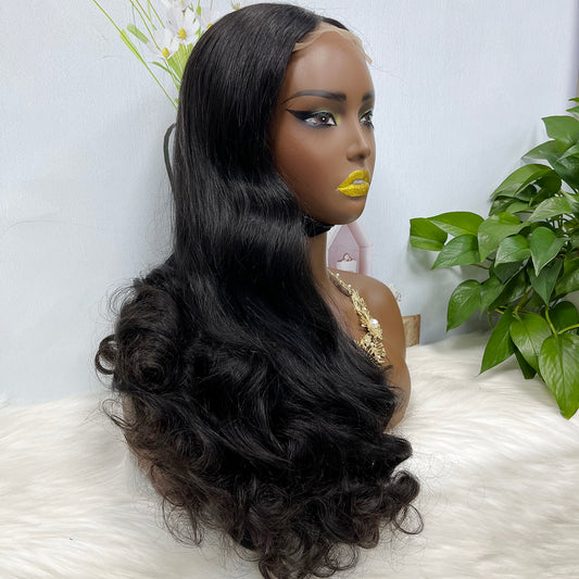 Double Drawn 4*4 Glueless Lace Wig Noble Wave Human Hair Wigs Natural Color 26"