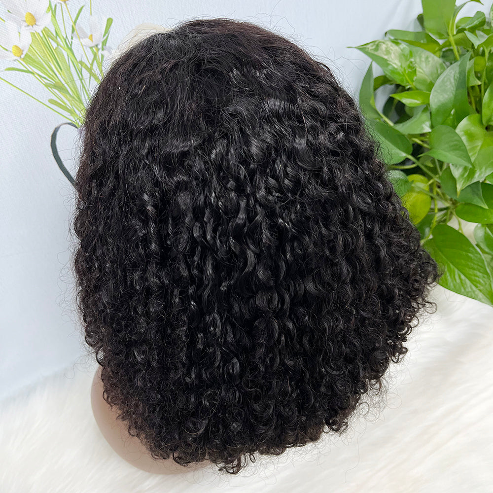 Doubles perruques dessinées 13*4 BoB Pixie Curl densité 16 pouces 250%