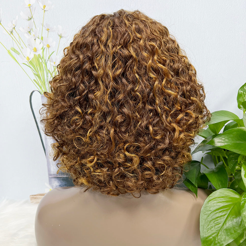 DD Machine Wig Italien Curl Perruques de cheveux humains naturels Couleur P4/27