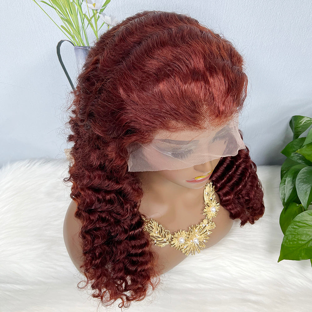 13*4 Lace Wig Deep Wave Natural Human Hair Lace Wigs Color 33# 200% Density