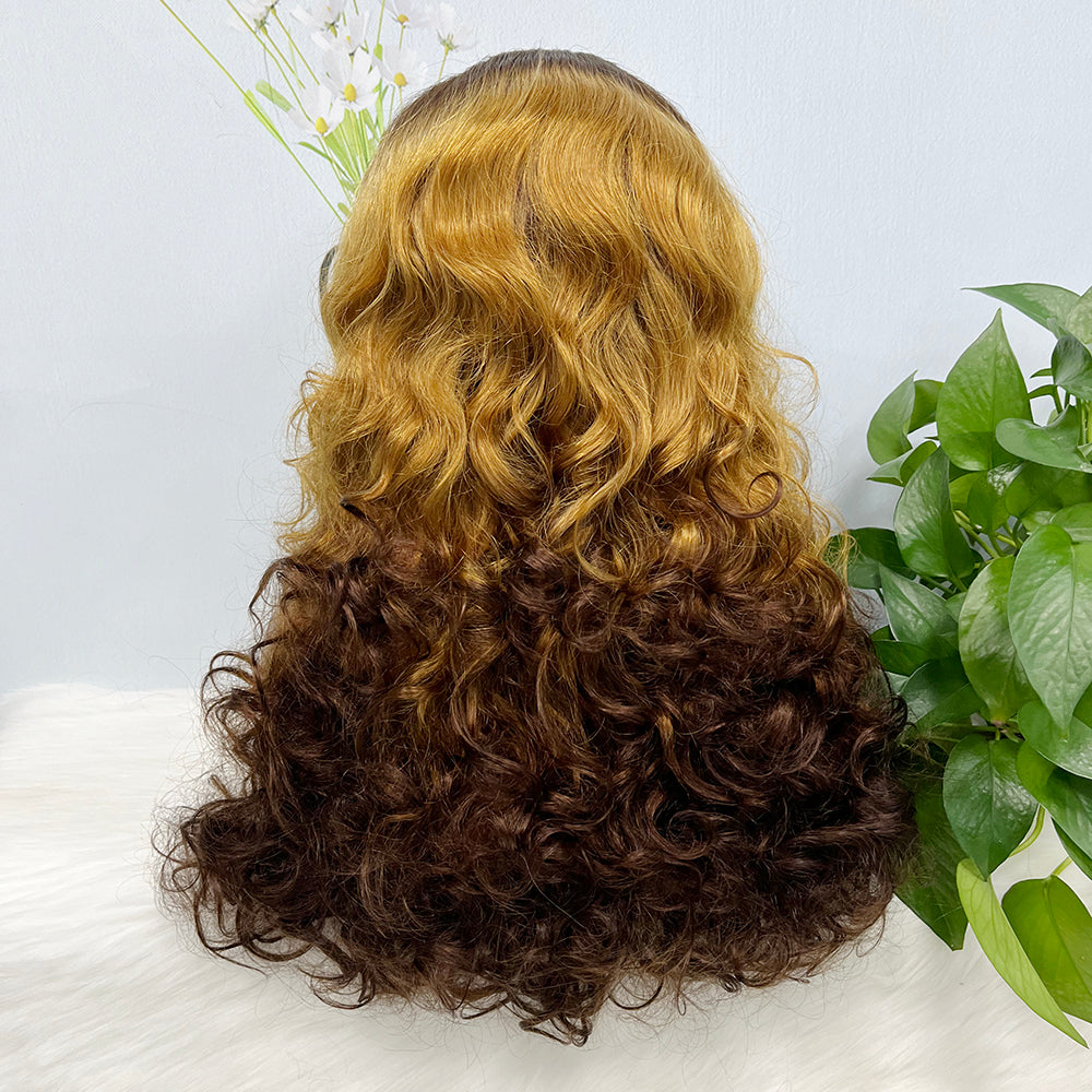DD 13*4 Lace Wig Fumi Natural Human Hair Lace Wigs Color T4/27/4# 250% Density
