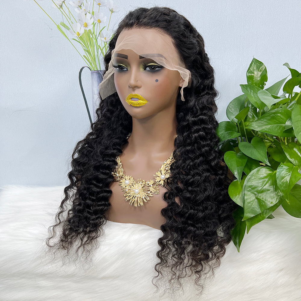 13*4 Lace Wig Deep Wave Natural Color Virgin Human Hair Wigs 200% Density Color NC