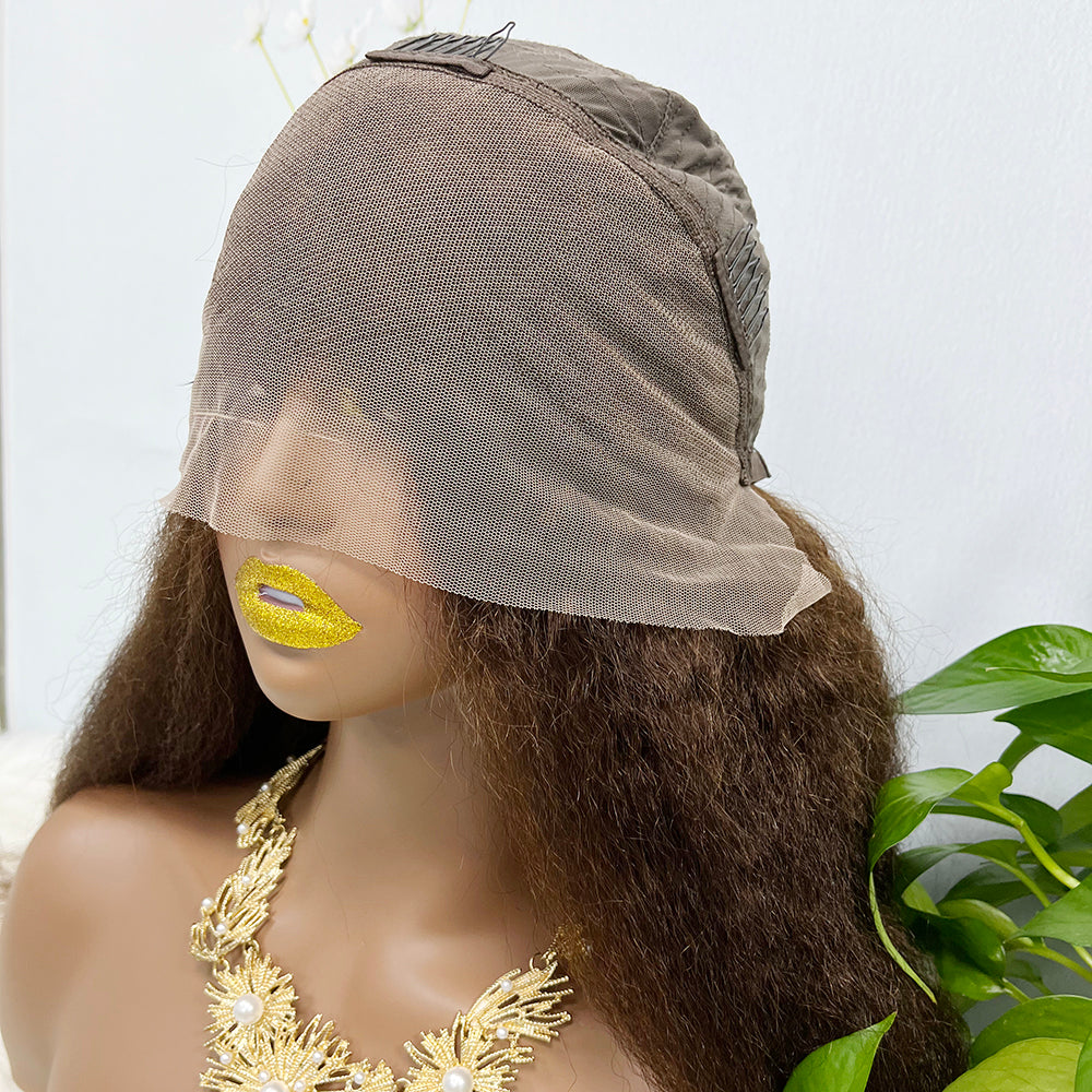 13*4 Lace Wig Kinky Straight Natural Virgin Human Hair Lace Wigs Color 4# 200% Density