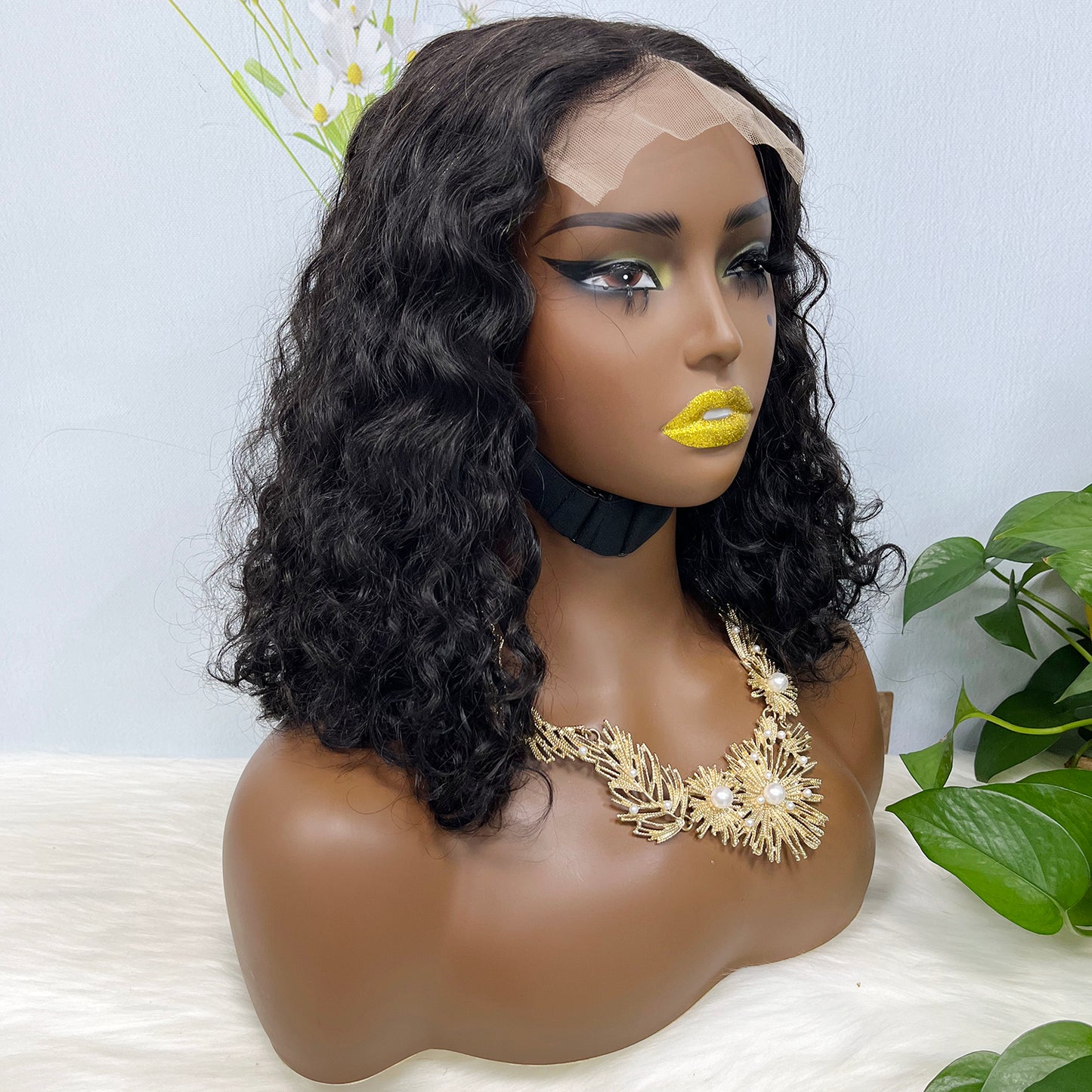 Double Drawn 5x5 Glueless Wig Water Wave Natural Human Hair Lace Wig Natural Color 14 inch
