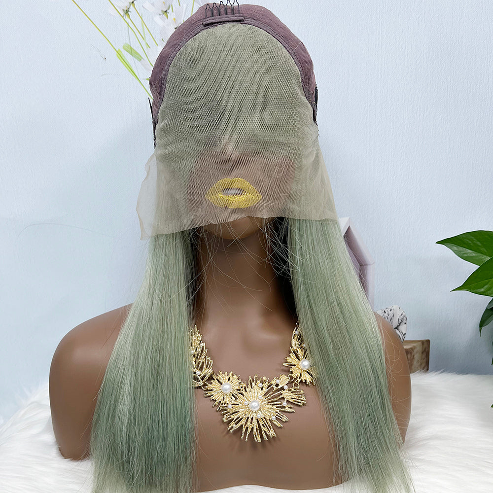 13*4 perruque de dentelle droite naturelle vierge cheveux humains perruque de dentelle couleur vert clair 20 pouces