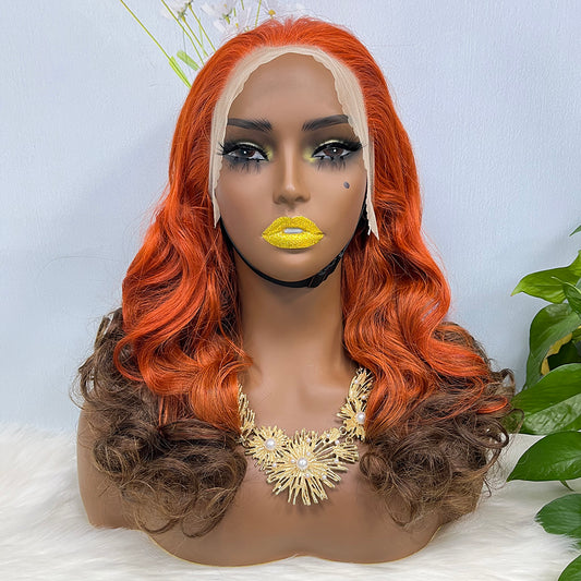 Double Drawn 13*4 Lace Wig Loose Wave Natural Human Hair Lace Wig Color T350/4# 300% Density