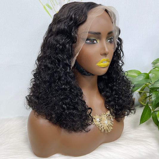 Double Drawn 13*4 Glueless Wig Pissy Curl Natural Human Hair Lace Wig Color 1B 250% Density