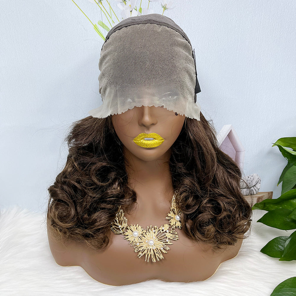 Double Drawn 13*4 Lace Wig Loose Wave Natural Human Hair Lace Wig Color 4# 300% Density