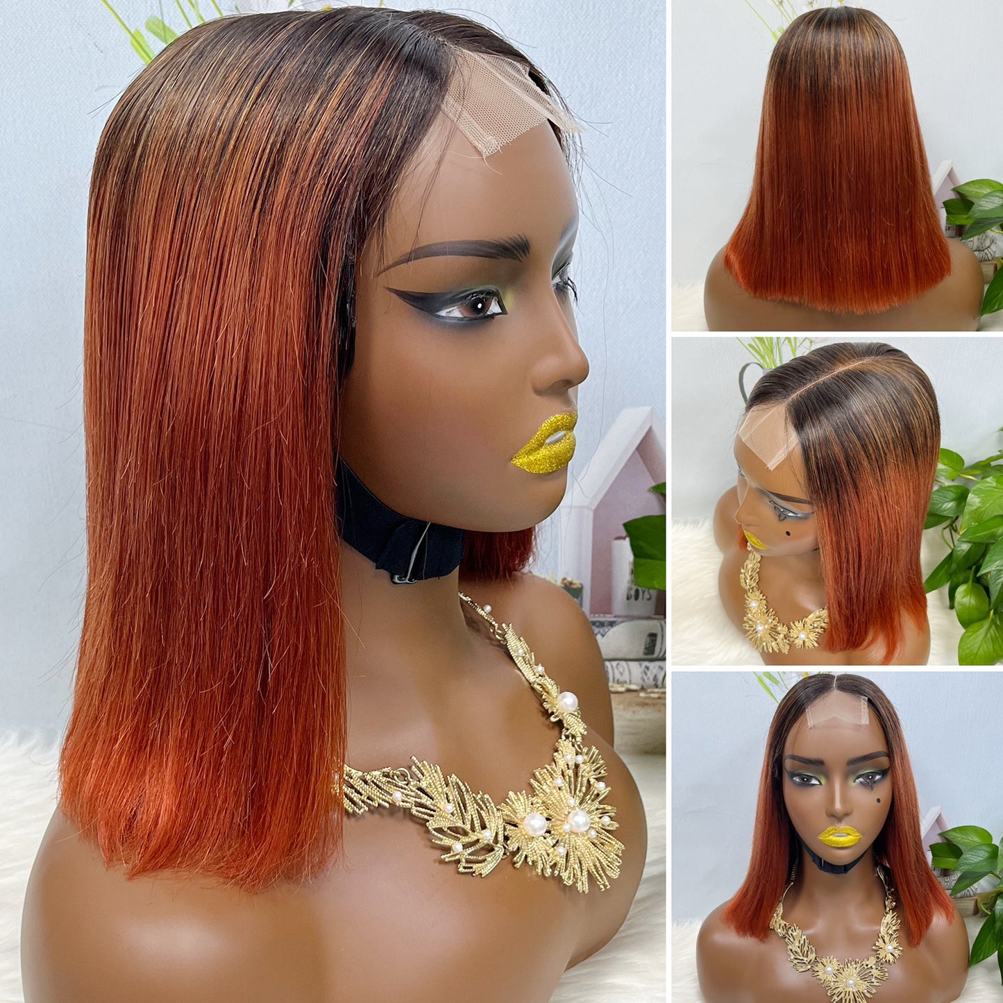Super Double Drawn 2*6 Lace Bob Wig Human Hair Lace Wig Color 350# Straight
