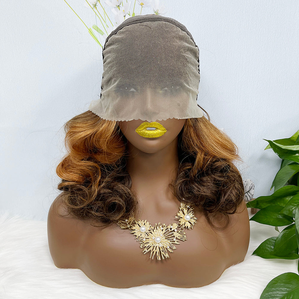 Double Drawn 13*4 Lace Wig Loose Wave Natural Human Hair Lace Wig Color T4/30/4# 250% Density