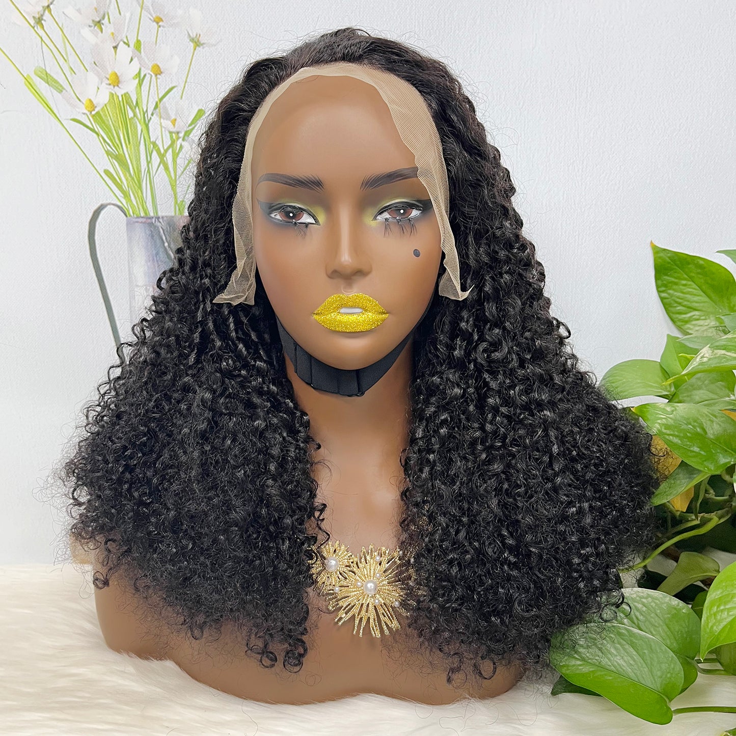 Double Drawn 13x4 Glueless Wig Pixie Curl Natural Human Hair Lace Wigs Natural Color 250% Density