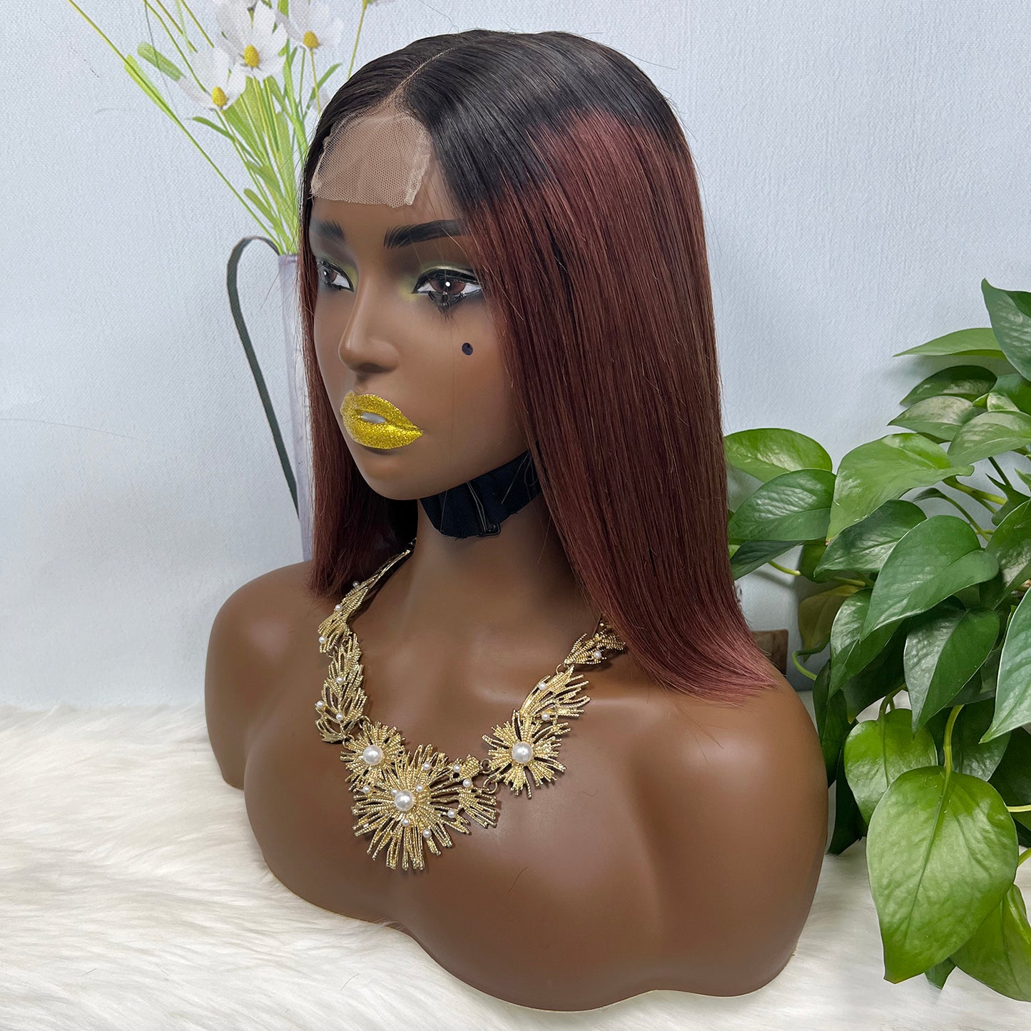 Super Double Drawn 2*6 Lace Bob Wig Human Hair Lace Wig Color T1B/33# Straight