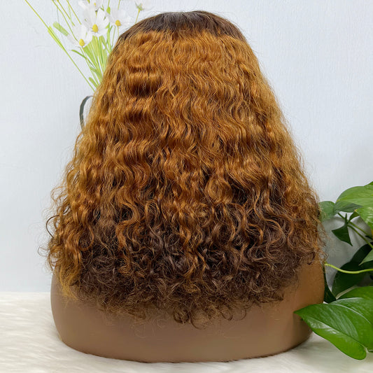 Double Drawn 5x5 Glueless Wig Water Wave Natural Human Hair Lace Wig Ombre Color T4/30/4 14 inch