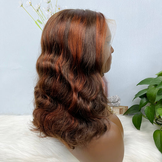 Double Drawn 13*4 Lace Wig Loose Body Wave Natural Human Hair Lace Wigs Piano Color P4/350