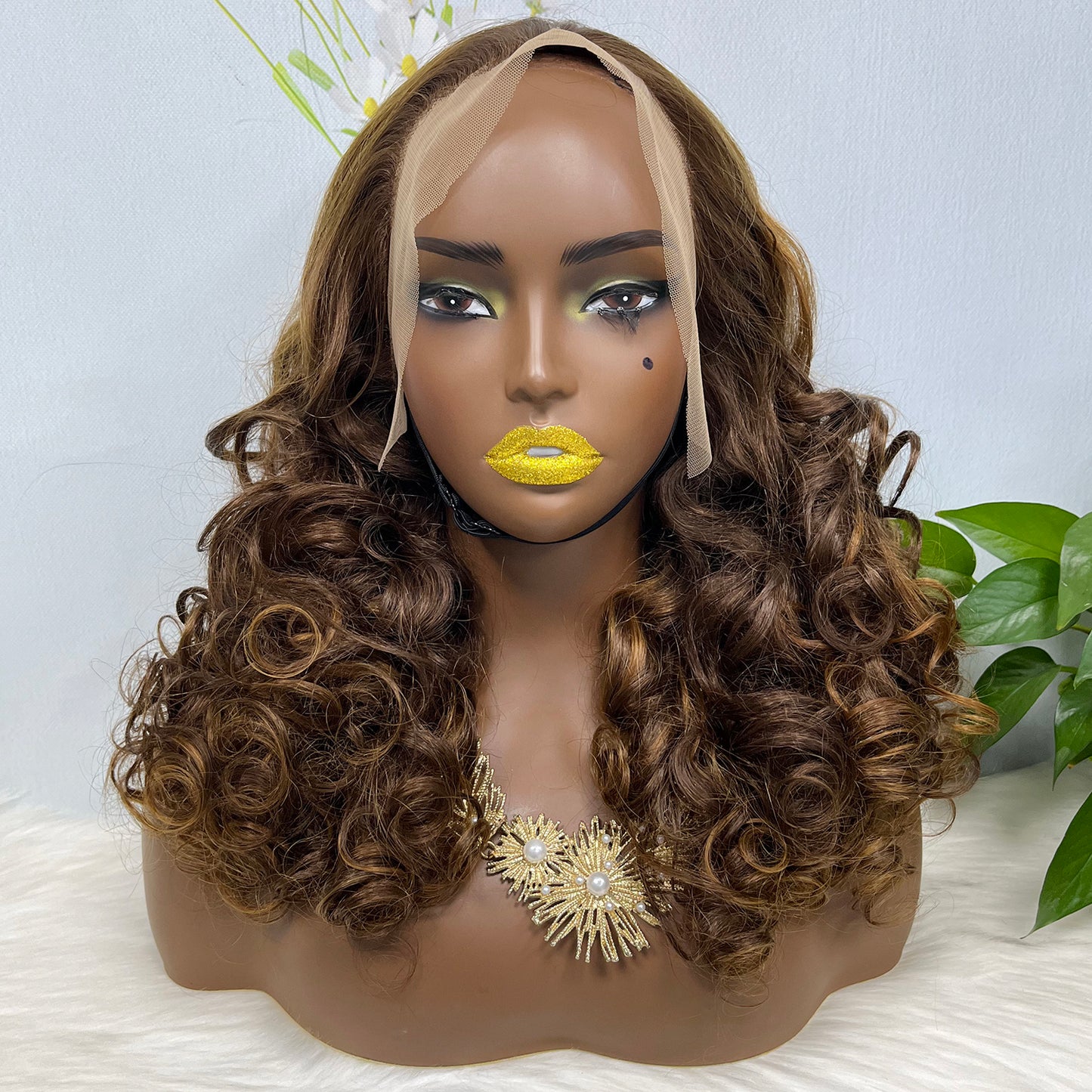 Double Drawn 13*4 Glueless Lace Wig Bouncy Curl Natural Human Hair Wigs Piano Color P4/30 20"