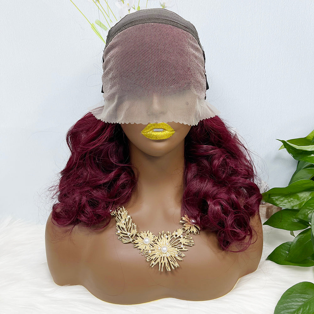 Double Drawn 13*4 Lace Wig Loose Wave Natural Human Hair Lace Wig Color 99J 300% Density