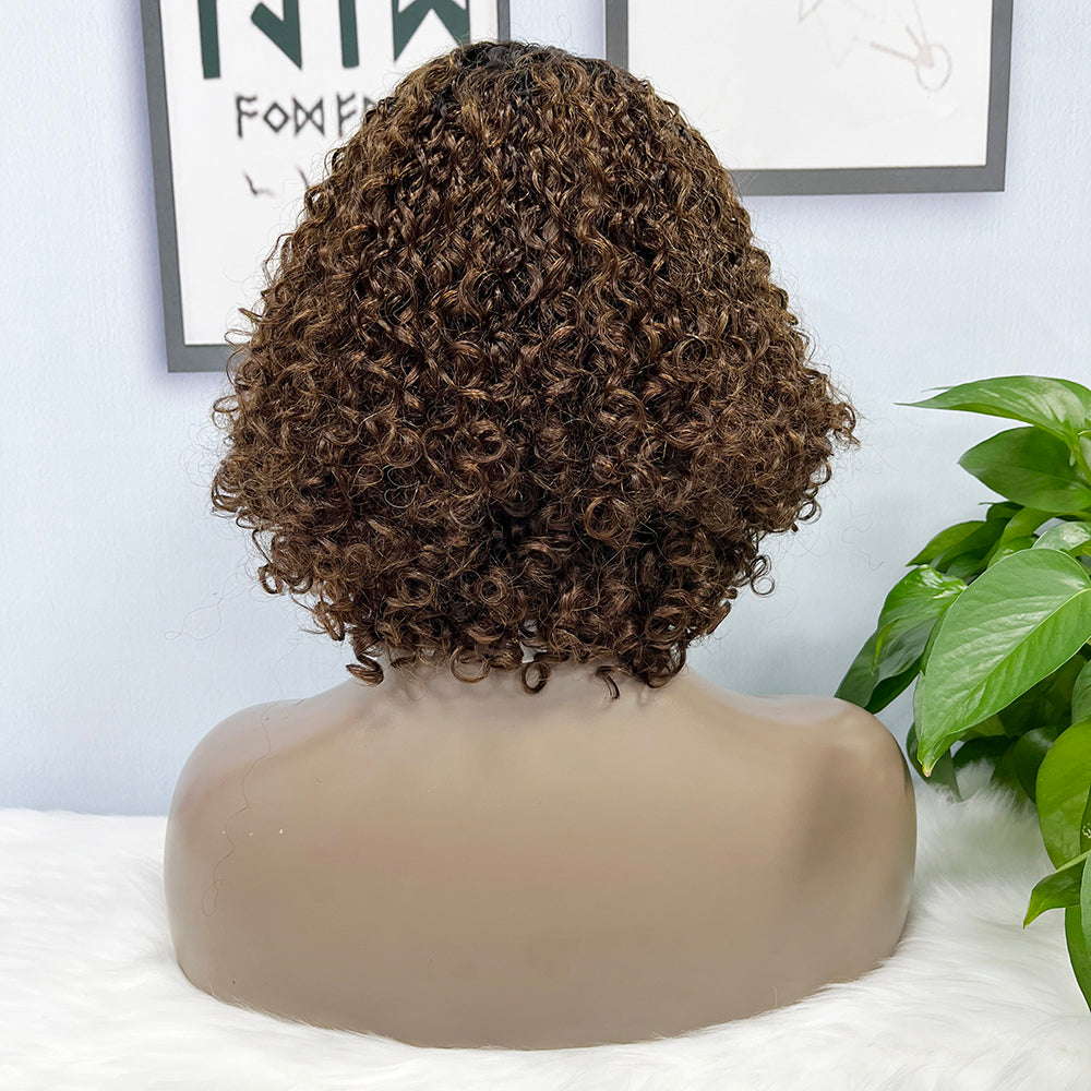 DD T Lace Wig Pixie Curl perruques de cheveux humains naturels 14 pouces couleur T1B/4