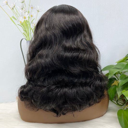 Double Drawn 13*4 Lace Wig Loose Body Wave Natural Human Hair Lace Wigs Wine Natural Color 14"