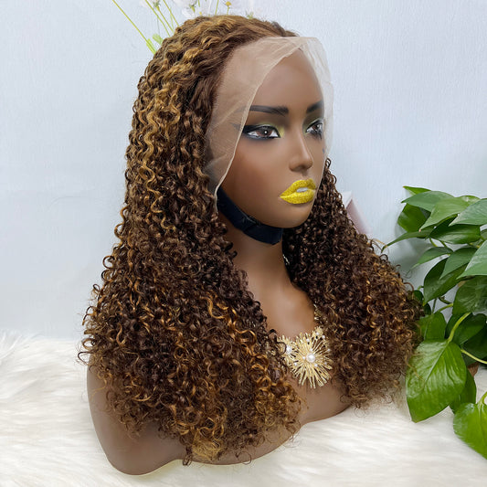 Double Drawn 13x4 Glueless Wig Pixie Curl Natural Human Hair Lace Wigs Piano Color P4/30 250% Density