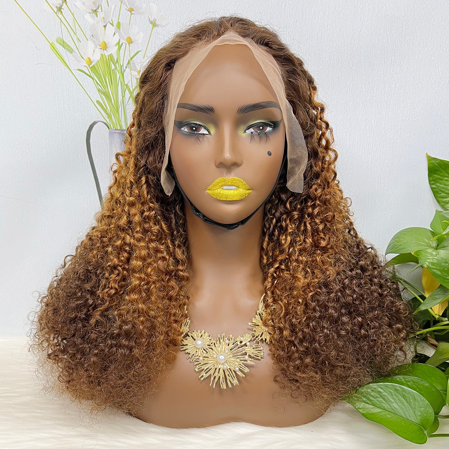 Double Drawn 13x4 Glueless Wig Pixie Curl Natural Human Hair Lace Wigs Ombre Color T4/30/4 250% Density