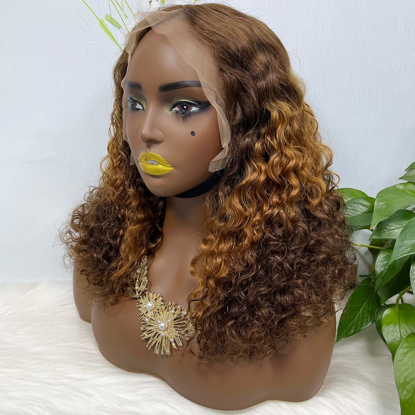 Double Drawn 13*4 Glueless Wig Pissy Curl Natural Human Hair Lace Wig Ombre Color T4/30/4 250% Density