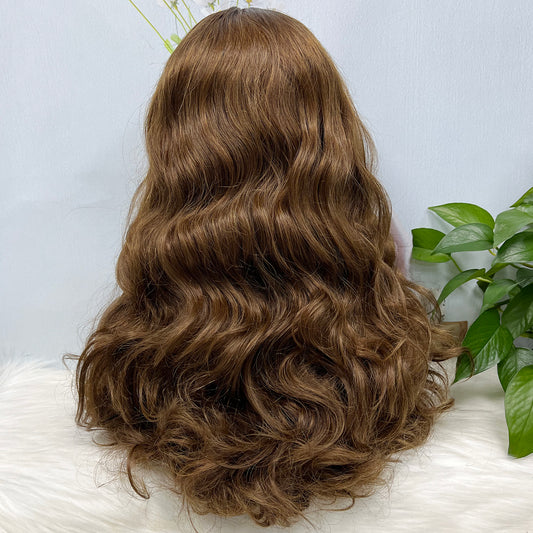 Fringe Double Drawn 5x5 Glueless Lace Wig Loose Wave Human Hair Wigs Brown Color 4# 20inch