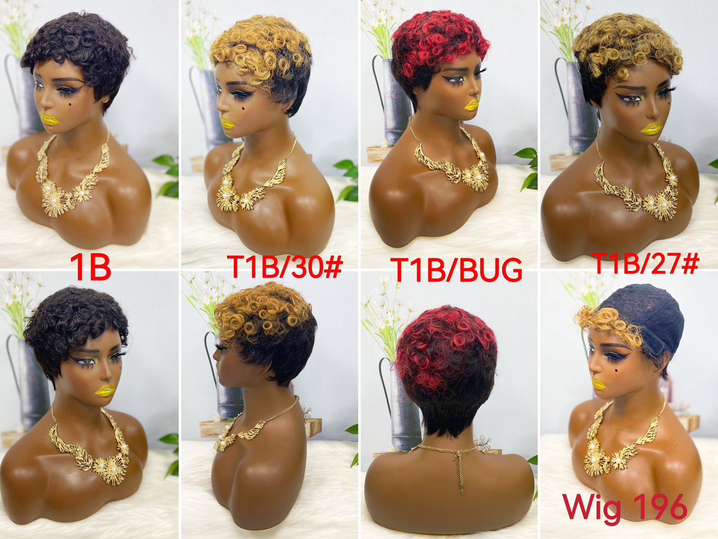 Machine Human Hair Wig Natural Hair Wig 196 Color 1B