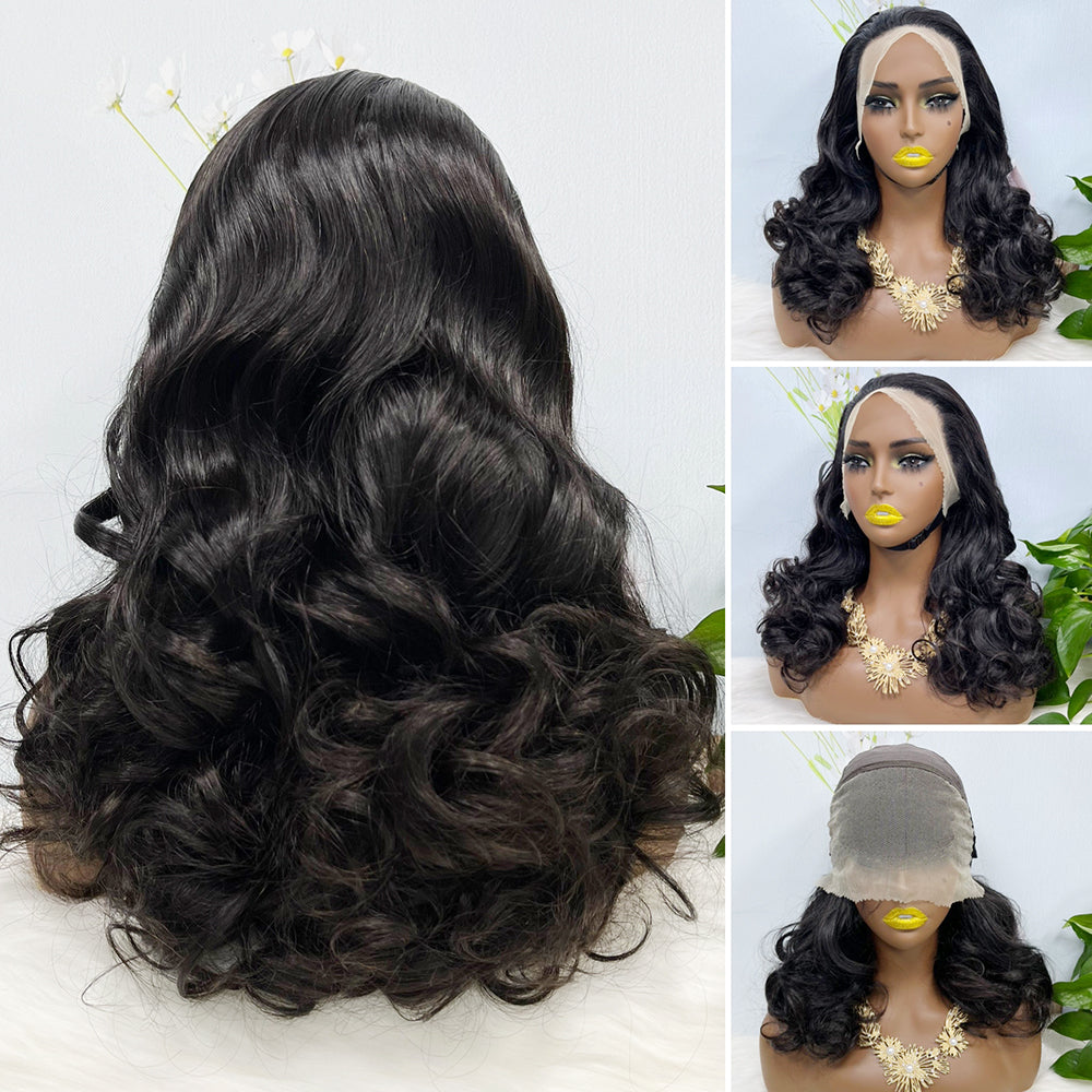 Double Drawn 13*4 Lace Wig Loose Wave Natural Human Hair Lace Wig Color T30/4# 300% Density