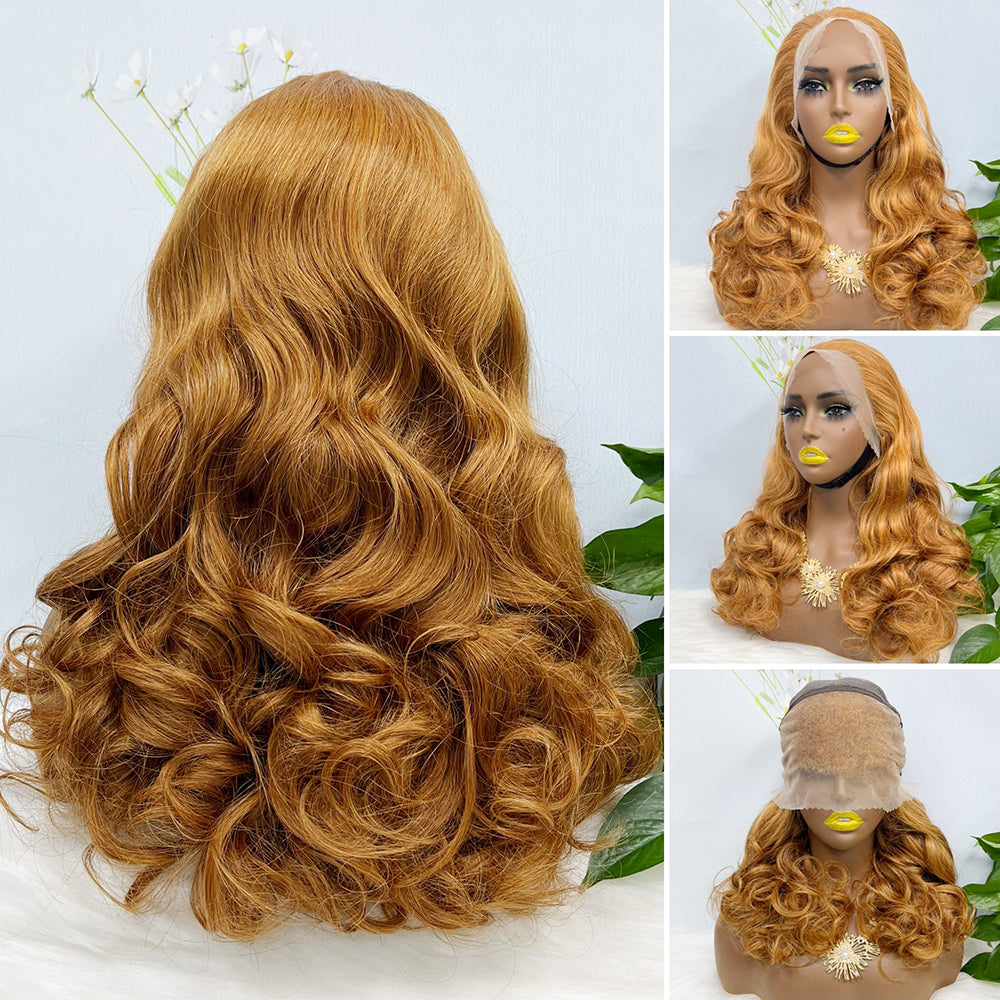Double Drawn 13*4 Lace Wig Loose Wave Natural Human Hair Lace Wig Color T30/4# 300% Density