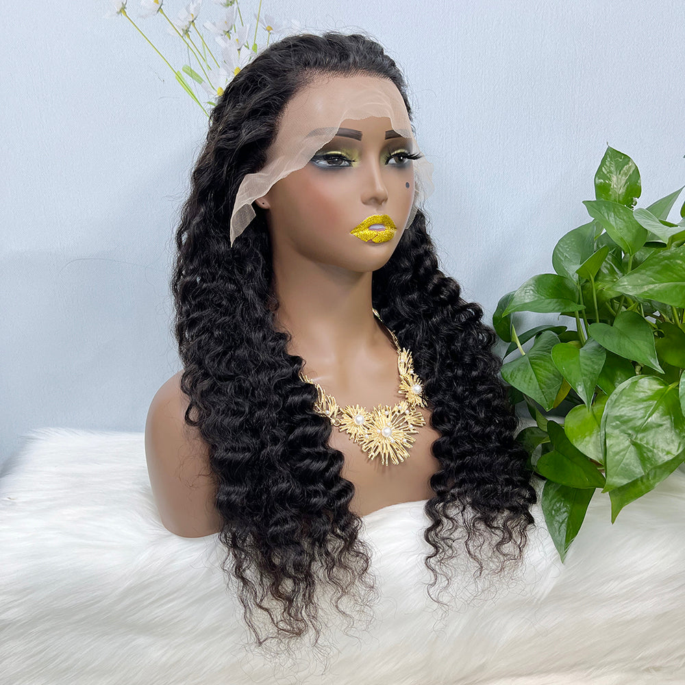 13*4 Lace Wig Deep Wave Natural Color Virgin Human Hair Wigs 200% Density Color NC