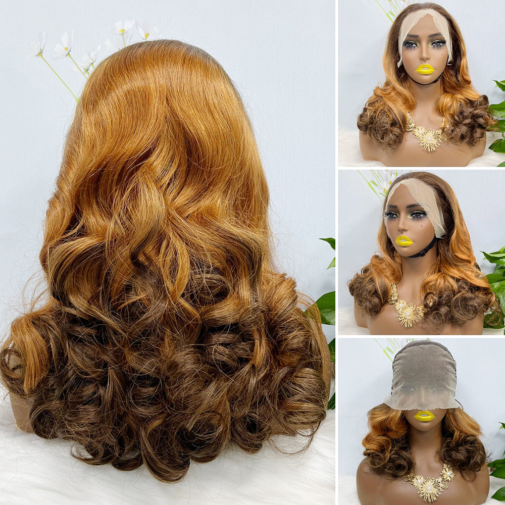 Double Drawn 13*4 Lace Wig Loose Wave Natural Human Hair Lace Wig Color T30/4# 300% Density