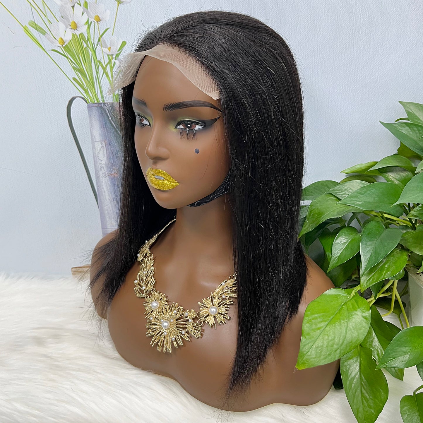 6*6 Lace Wig Straight Natural Virgin Human Hair Lace Wigs Color NC 350% Density