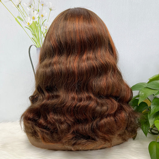 Double Drawn 13*4 Lace Wig Loose Body Wave Natural Human Hair Lace Wigs Piano Color P4/350
