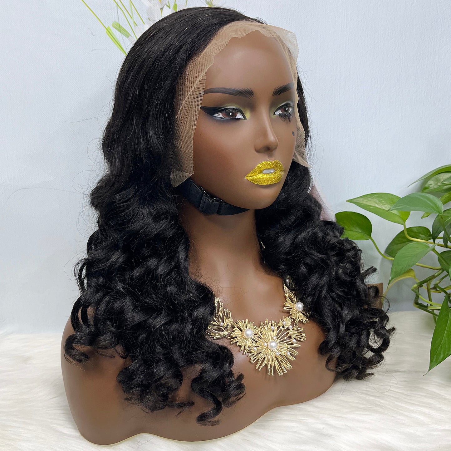 Double Drawn 13*4 Glueless Lace Wig Loose Curl Natural Human Hair Wigs Natural Color 20"