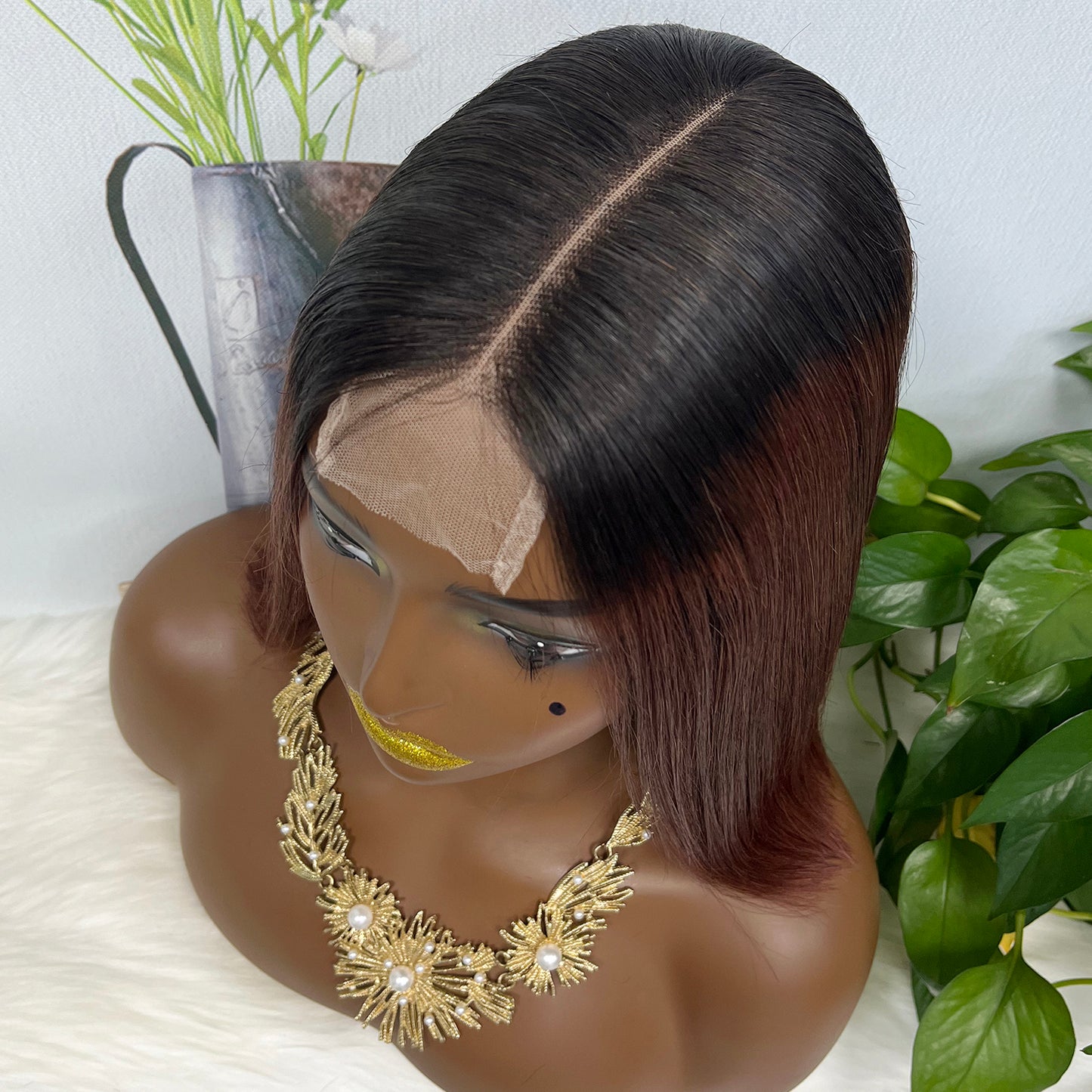 Super Double Drawn 2*6 Lace Bob Wig Human Hair Lace Wig Color T1B/33# Straight