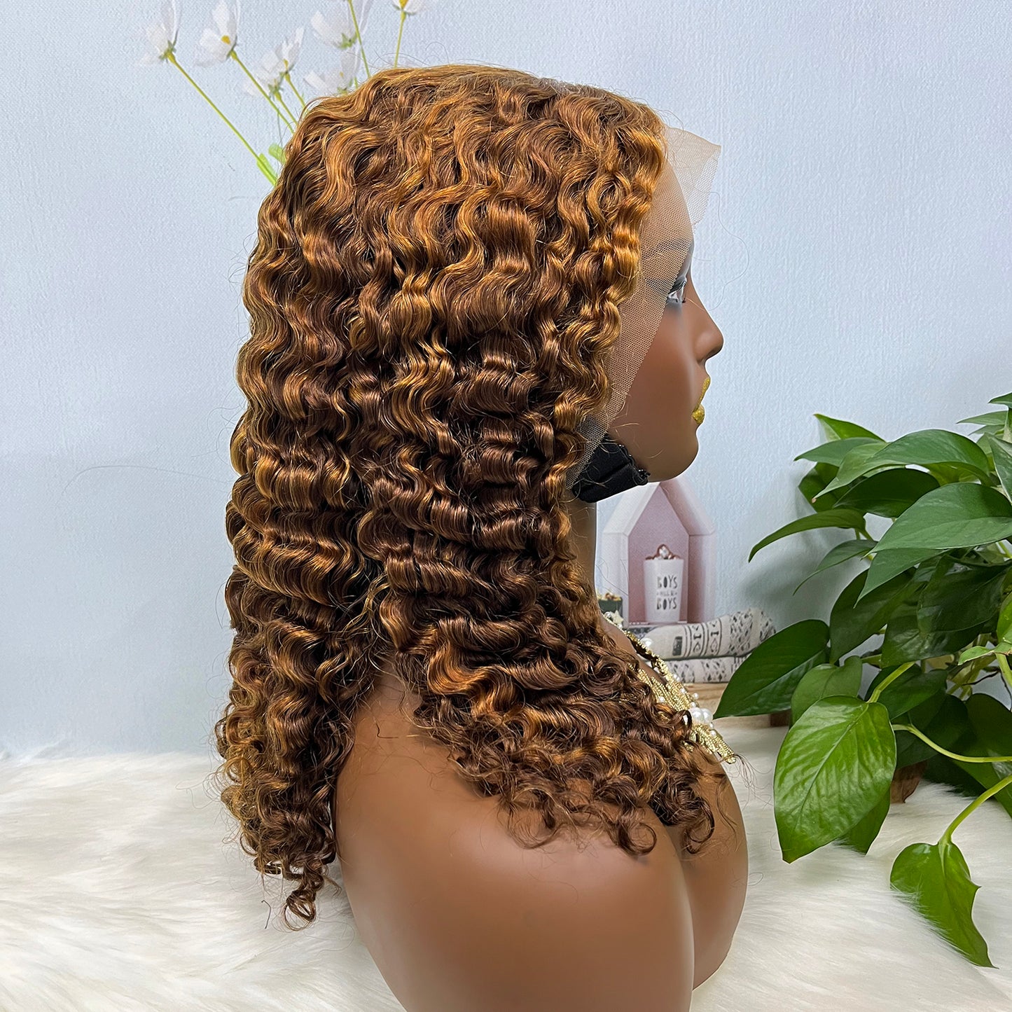 Double Drawn 13*4 Glueless Wig Burmese Curl Human Hair Wigs Piano Color P4/30