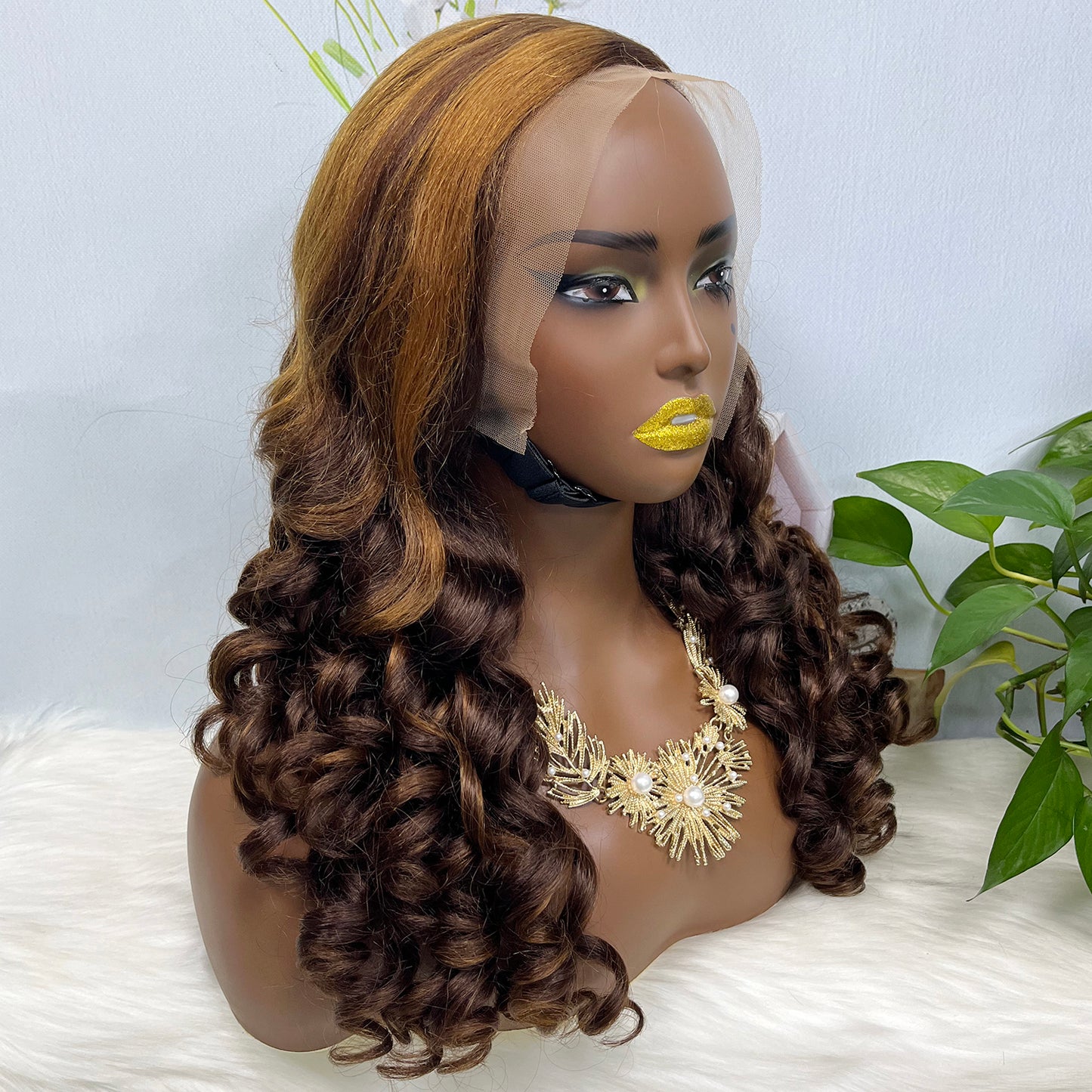 Double Drawn 13*4 Glueless Lace Wig Loose Curl Natural Human Hair Wigs Piano Color P4/30 20"
