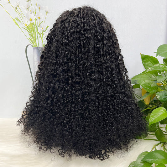 Double Drawn 13x4 Glueless Wig Pixie Curl Natural Human Hair Lace Wigs Natural Color 250% Density