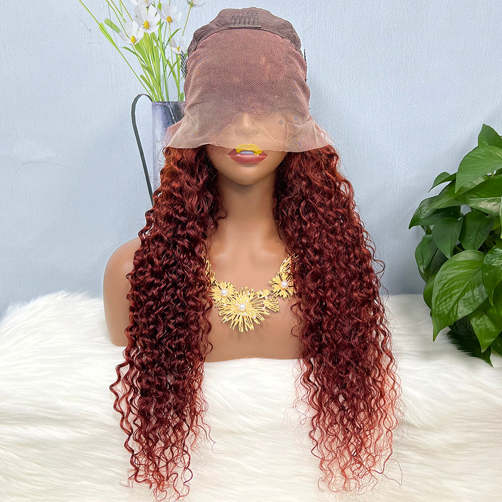 13*4 Lace Wig Water Wave Natural Human Hair Lace Wigs Color 33# 200% Density