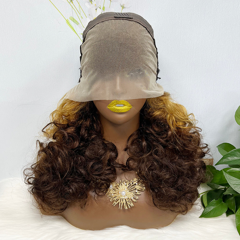 DD 13*4 Lace Wig Fumi Natural Human Hair Lace Wigs Color T4/27/4# 250% Density