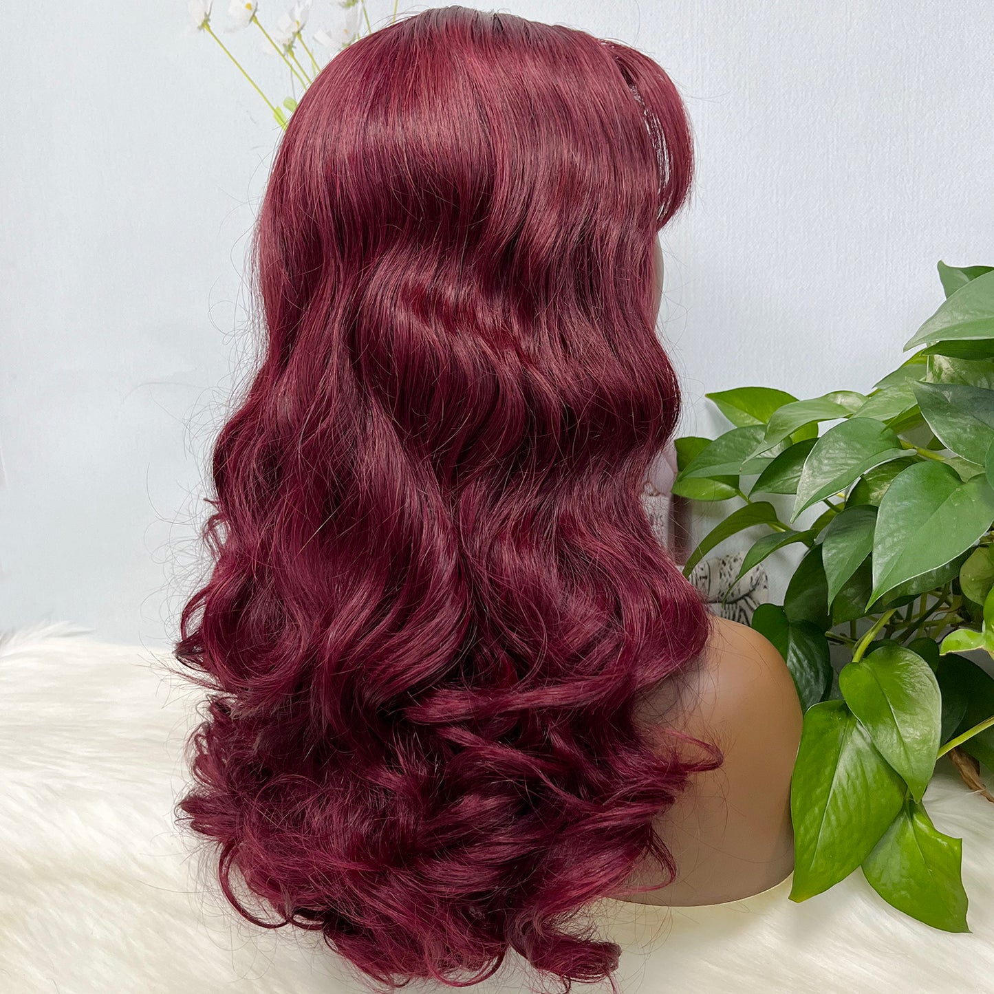 Fringe Double Drawn 5x5 Glueless Lace Wig Loose Wave Human Hair Wigs Wine Color 99J 20 inch