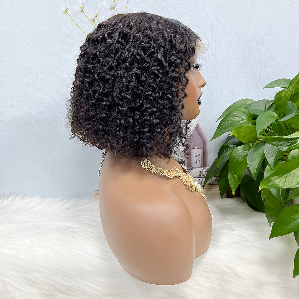 5*5 HD Lace Wig Jerry Curl Natural Human Hair Lace Wigs Color NC 250% Density 12inch