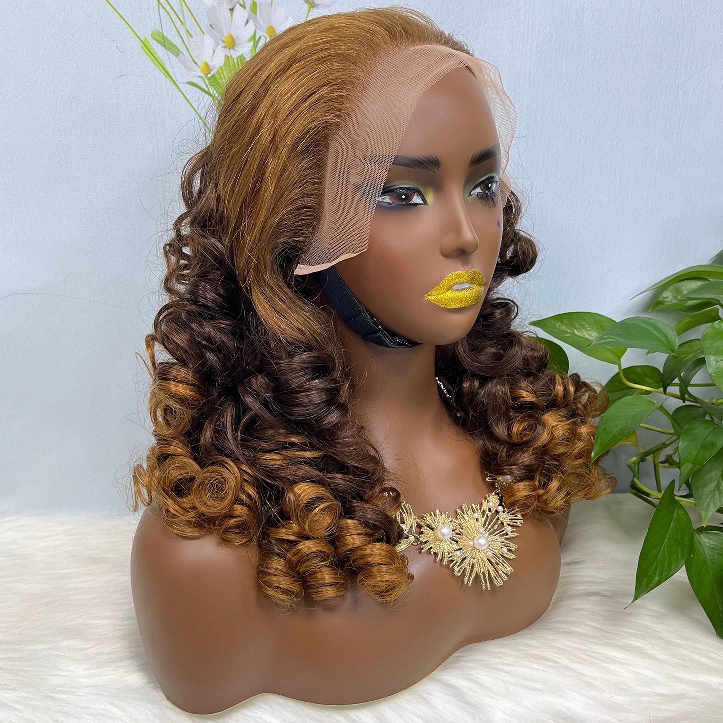Double Drawn 13*4 Glueless Lace Wig Bouncy Curl Natural Human Hair Wigs Ombre Color T30/4/30 20"