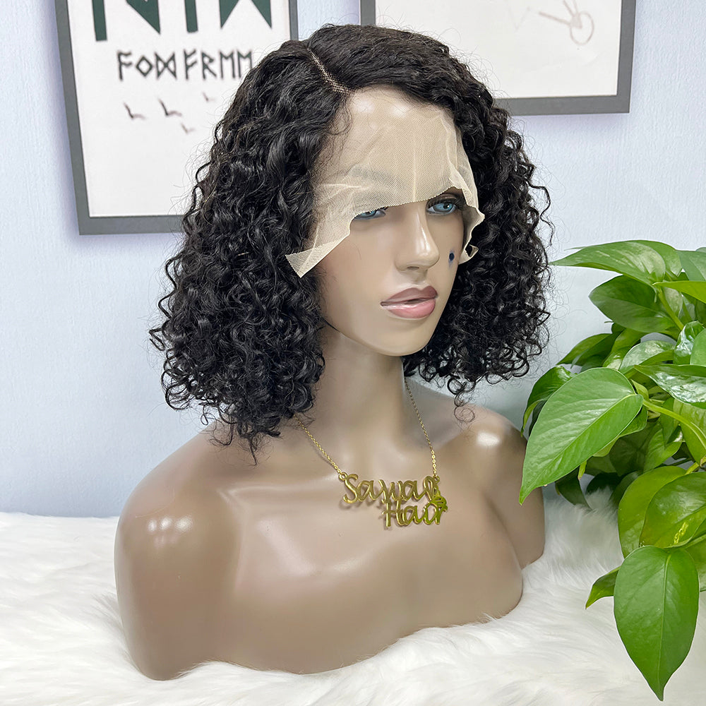 DD T Lace Wig Pixie Curl Perruques de cheveux humains naturels 14 pouces Couleur 1B