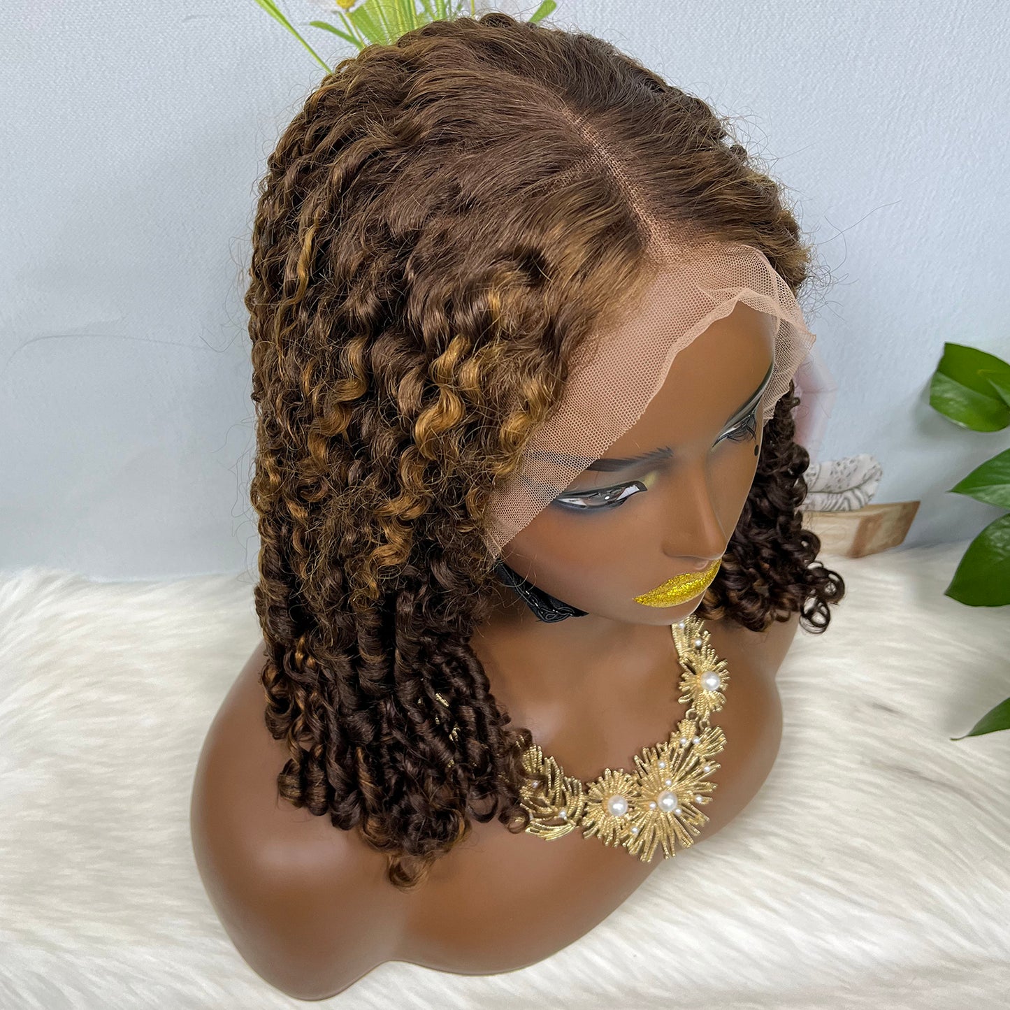 Double Drawn 13*4 Glueless Wig Magic Curl Natural Human Hair Wigs Piano Color P4/30