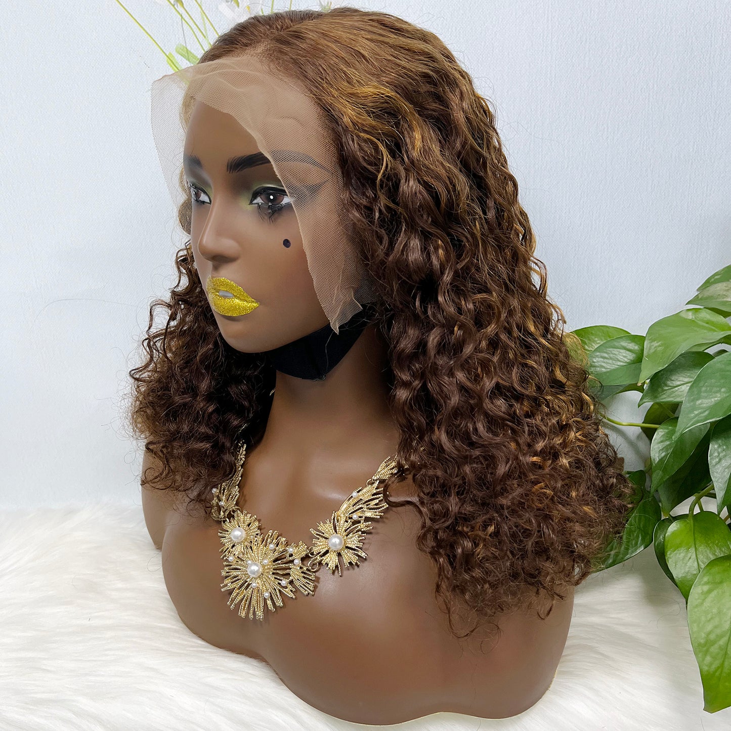 Double Drawn 13*4 Glueless Wig Pissy Curl Natural Human Hair Lace Wig Piano Color P4/30 250% Density