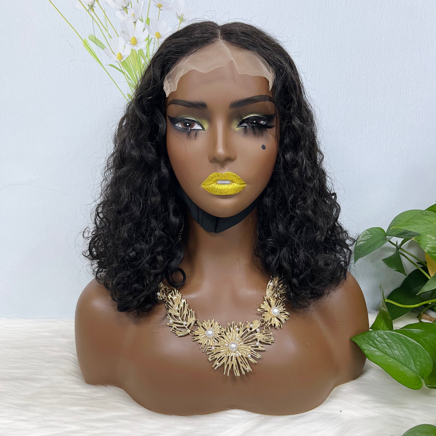 Double Drawn 5x5 Glueless Wig Water Wave Natural Human Hair Lace Wig Natural Color 14 inch
