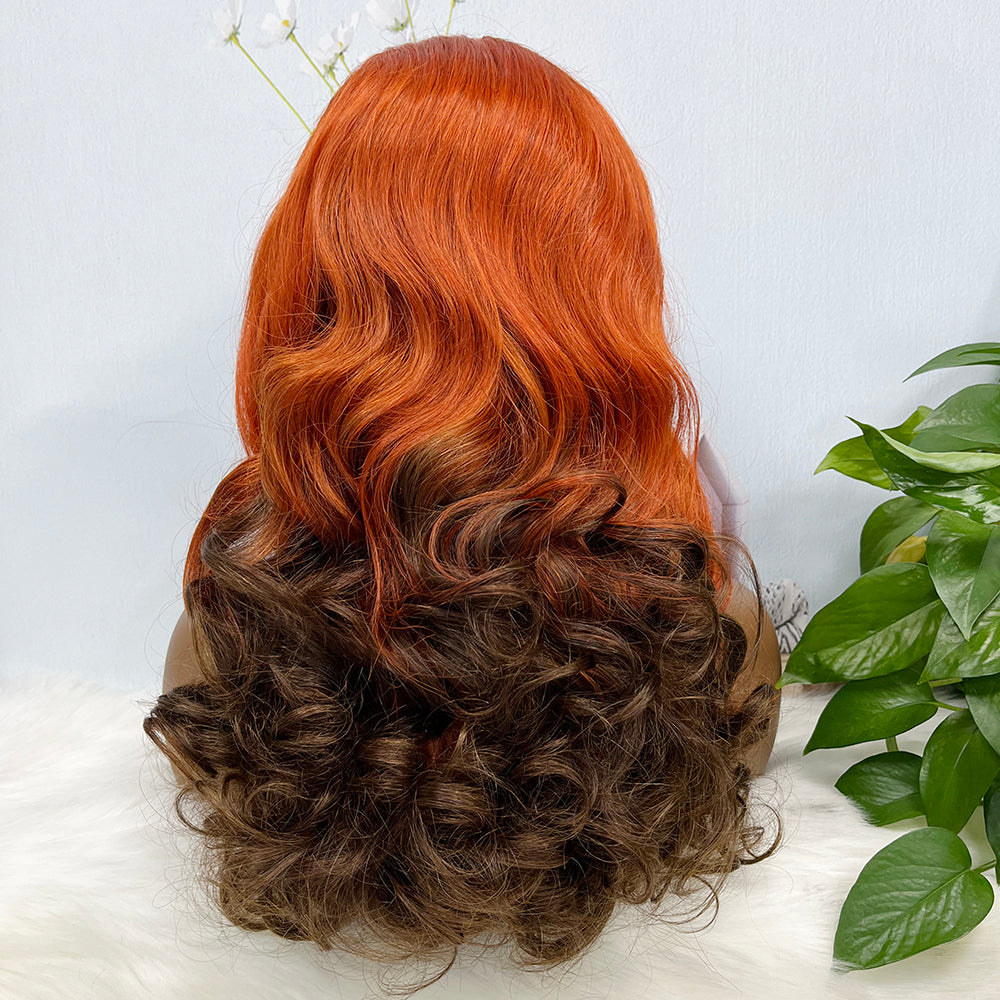 Double Drawn 13*4 Lace Wig Loose Wave Natural Human Hair Lace Wig Color T350/4# 300% Density